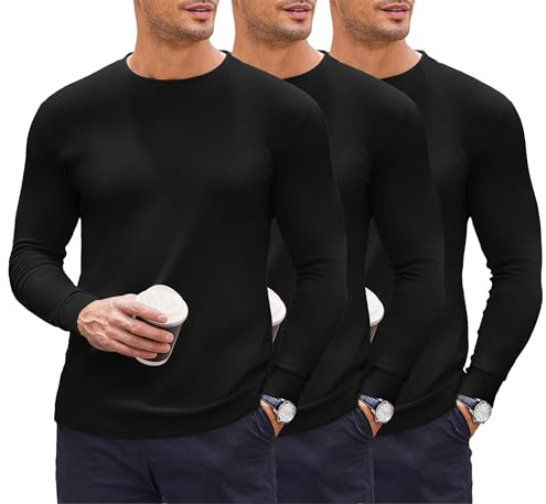 Ekouaer Mens Turtleneck Long Sleeve Shirts Slim Fit Thermal Turtleneck for Men Basic Lightweight Thermal Underwear Top, Black S Black 3 Pieces XXL