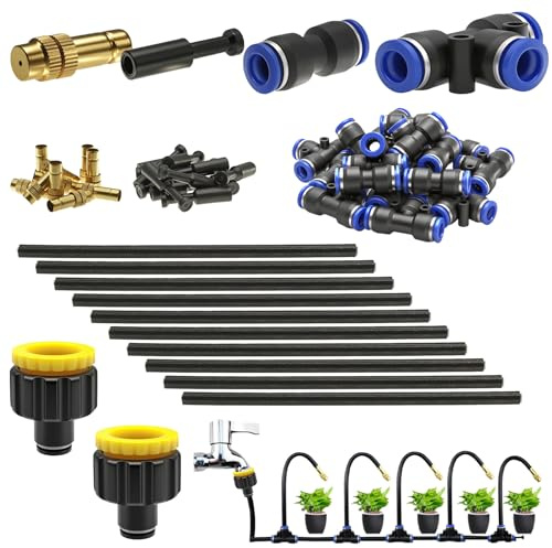 CESFONJER Messing Nebeldüsen Set, 360° Verstellbares Bewässerungssystem Mit 8 mm Schnellanschlussadapter Für Die Bewässerung Von Rasen Und Terrassenbewässerungssystemen