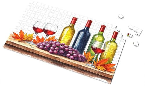 3 Jahre altes Mädchen Geschenke Weinflaschen, Gläser und Trauben auf einem Holztisch Bilderpuzzle Puzzle Board Puzzles für Erwachsene 500 Teile (300 Stück)