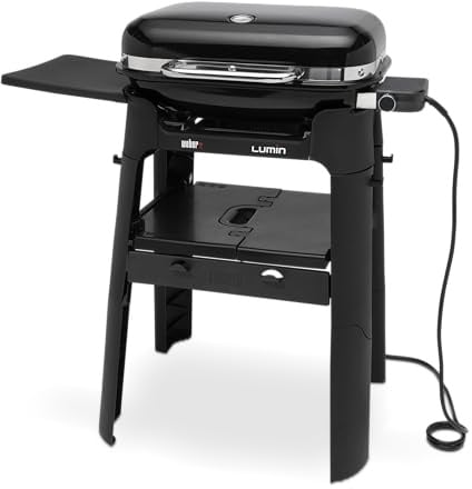 Weber Lumin Elektrogrill mit Stand/Anbraten, Räuchern, Dämpfen, Kochen und Warmhalten, Bis zu 315 °C, Porzellanemaillierte Gusseisenroste, 33 x 49 cm Grillfläche, Schwarz (92010879)