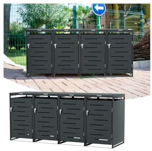 Ollewiellan Mülltonnenbox 4er-Set, Mülltonnenhaus für 4X 120L & 240L Tonnen, Stahl Verzinkt & Pulverbeschichtet, Mit Schloss & Gasdruckdämpfer, Farbe Anthrazit