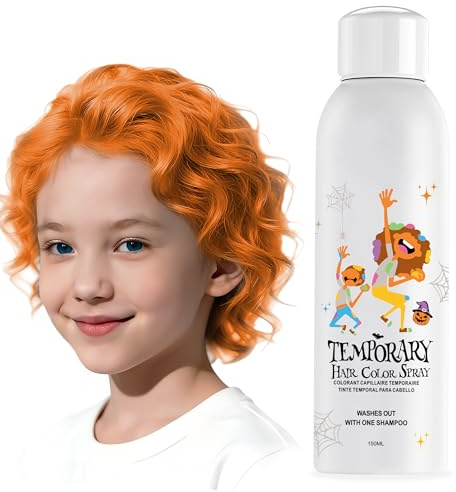 Tinte temporal naranja para niños, color de pelo instantáneo y lavable para niñas, niños, adolescentes, mujeres, hombres, para Halloween, cosplay, fiesta de disfraces, Navidad, 150 ml
