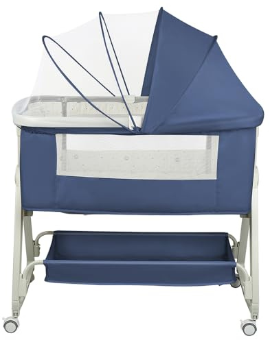 Kedia Babybetten mit Moskitonetz, Beistellbett mit Rollen, Reisebett Baby, Baby-Spielbett Höhenverstellbar, Tragbares Kinderreisebett (blau-50 * 91 * 68-81cm)