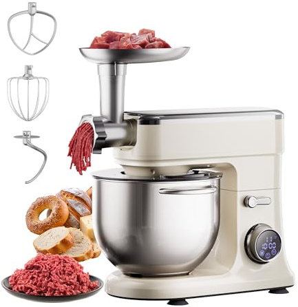 BioloMix Stand Electric Kitchen Mixer, 11 Speed Adjustments | with Meat Grinder 7L Stainless Steel Mixing Bowl,Splash Guard Whisk,Beater and Dough Hook,Baked Food Mixer for Bread Cake
