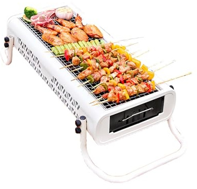 Kompakter Holzkohlegrill, Eisen, Tischgrill, perfekt für Outdoor-Kochen, Picknicks und Camping, tragbarer Holzkohlegrill (weiß)