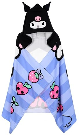 Hello Kitty Friends | Kuromi | Telo Mare Bambina con Cappuccio 70x140 cm | Asciugamano Microfibra Poncho Bagno Piscina 2-7 Anni | Asciugatura rapida [18213 Viola Kuromy]