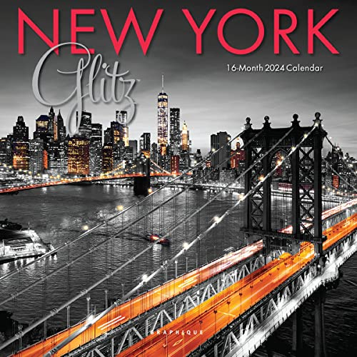 Graphique 2024 „New York Glitz“-Mini-Wandkalender, 17,8 x 17,8 cm, dickes Papier, Organizer für Zuhause und Büro, großes Monatsraster, 3 Sprachen, markierte Feiertage, 4-Monats-Vorschau-Seite für 2025