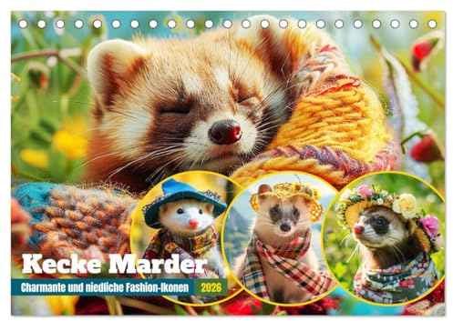 Kecke Marder. Charmante und niedliche Fashion-Ikonen (Tischkalender 2026 DIN A5 quer), CALVENDO Monatskalender: Bezaubernde Momente mit verwegener Flauschigkeit (CALVENDO Tiere)