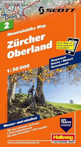 Hallwag Mountainbike-Karte 2 Zürcher Oberland 1:50.000: Wetterfest, detailliert und mit den besten Trails