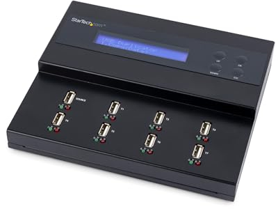 StarTech.com 1:7 USB Stick Klonstation und Löscher, Kopierer für mehrere USB Laufwerke, System and File und Sector-by-Sector Kopieren, 1,5 GB/min, Single und 3-Pass Löschen, LCD Display (USBDUP17)