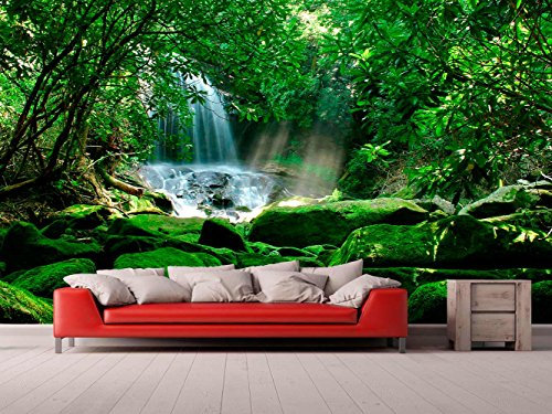 Fotomural Vinilo Pared Cascada Bosque Tropical | Fotomural para paredes | Mural | Vinilo Decorativo | Varias Medidas 350 x 250 cm | Decoración comedores, salones, habitaciones...
