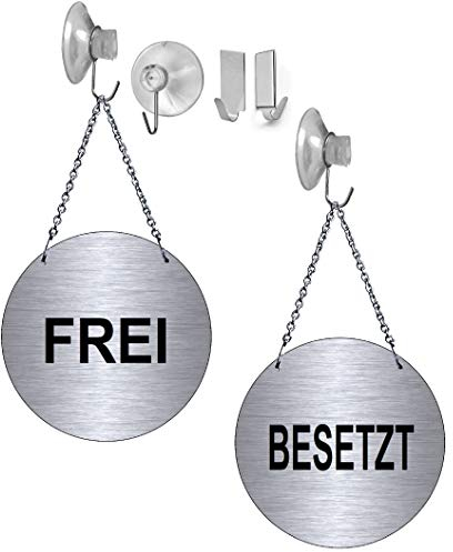 Desi-Schilder Frei-Besetzt-Alu.-Edelstahloptik-Wendeschild-Infoschild-Hängeschild-Schild-130 mm Ø-Mit Kettchen- (139-14 - mit Klebehaken)