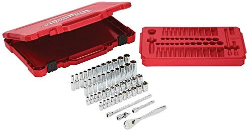 MILWAUKEE Juego 50 piezas, carraca y vasos de 1/4 SAE y Metrica