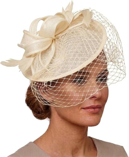 Caprilite Sinamay Kopfband mit Untertasse, Fascinator, Hochzeit, Ascot-Hut, Hutmacher, Vogelkäfigschleier