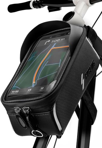 ONEFLOW Premium Handyhalterung Fahrrad Rahmentasche Wasserdicht für Huawei P Reihe | Handyhalter Fahrrad Tasche Rahmen Halterung mit Smartphone Touchscreen Sichtfenster, Schwarz