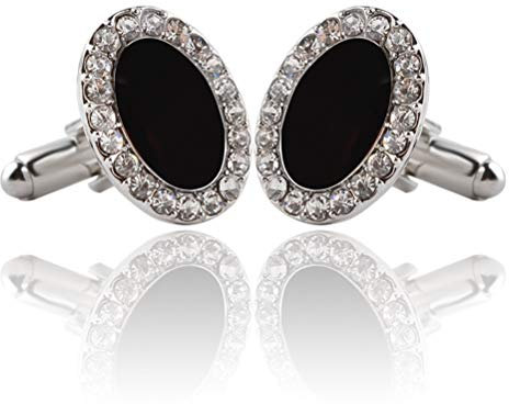 Icufflink Manschettenknöpfe für Herren, Schwarzer Emaille Oval Kupfer Strass Manschetten Französisch Schnalle, Sparkly Geschenk Modisches Shirt Zubehör Für Buchhalter Boss Business Hochzeit Prom