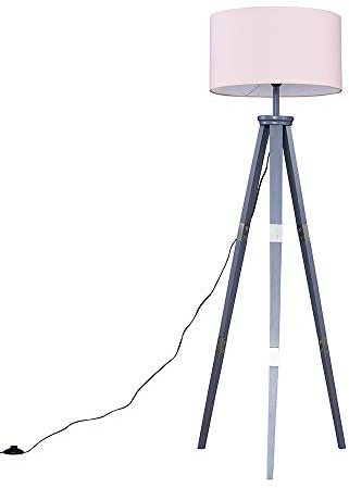 MiniSun Large Modern Grey Wood & Metal Tripod Design Floor Lamp with a Pink Cylinder Shade