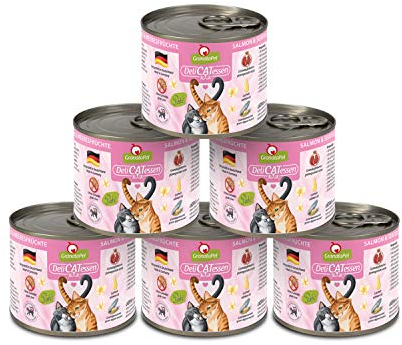 GranataPet DeliCatessen Lachs & Meeresfrüchte, Nassfutter für Katzen, Katzenfutter für Feinschmecker, Futter ohne Getreide & ohne Zuckerzusätze, 6 x 200 g
