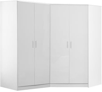 Reflect 2 Piece Bedroom Furniture Bundle - 2 Door CORNER + Double PLAIN Wardrobe (H: 180cm x W: 179cm x D: 103cm) (White Gloss/Matt White)