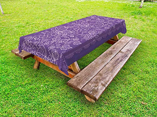 ABAKUHAUS Traube Outdoor-Tischdecke, Umriss Früchte Vertikal-Streifen, dekorative waschbare Picknick-Tischdecke, 145 x 210 cm, Blau Violett Flieder