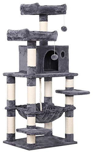 Yaheetech Árbol de Gatos Rascador Árbol Grande con Hamaca Altura 147 cm Multi Plataforma
