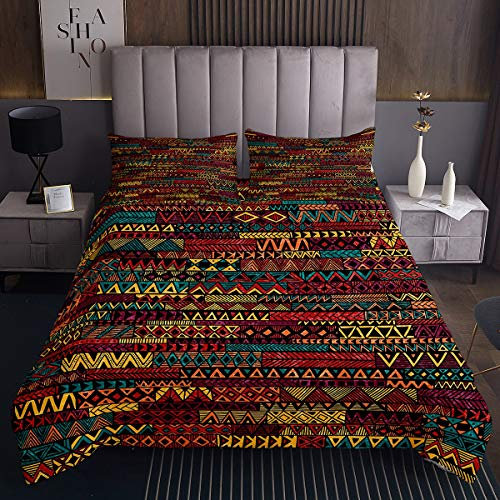 Tbrand Boho Streifen Geometrie Bettüberwurf Böhmischer Stil Steppdecke 220x240cm Exotisches geometrisches Muster Tagesdecke Buntes Stammesdesign Doppelbett Gesteppt