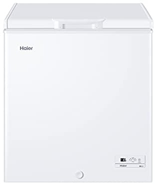 Haier HCE143F - Arcon congelador, Función super congelación, Cesto metálico, Display digital, Interior aluminio, Clase F, Blanco, 142 l (Nuevo)
