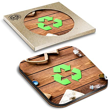 1 x Eco Boxed Cork Coasters - Eco Recycling Symbol Sign Bins Drink Cup Mug Glass Table Mat #21487