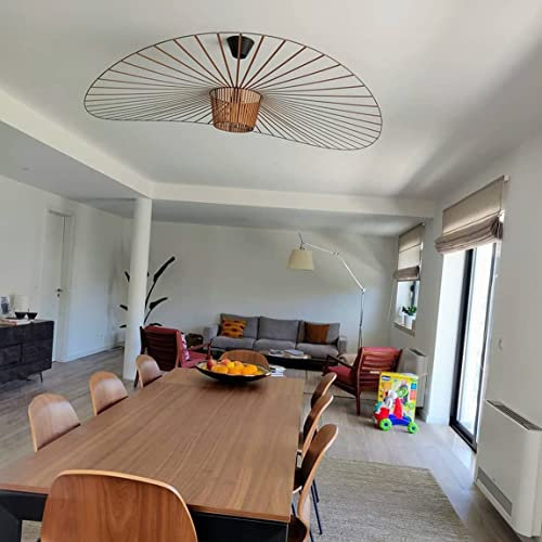 Vertigo Lampe 120cm Café, Hängelampe Hängeleuchte Kronleuchter Wohnzimmer Pendelleuchte Chandelier Modern Vintage Lustre Fiberglas+Schwarz Pu Kreative Hut Lampe Retro Wohnzimmerlampe,Café,120cm