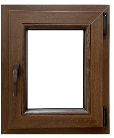 ECOPROF Kellerfenster | Langlebiges Kunststoff-Fenster | Maße 50x60 cm (500x600 mm) | Dreh-Kipp Fenster DIN Rechts | Farbe: Nussbaum (beidenseitig) | 70mm Profil