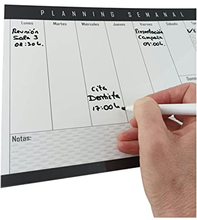 Planificador Semanal Magnético A4 Escribe y borra fácilmente - Organizador Semanal con imán- Planning imantado Escritorio. Planner Organización Personalizado Negro
