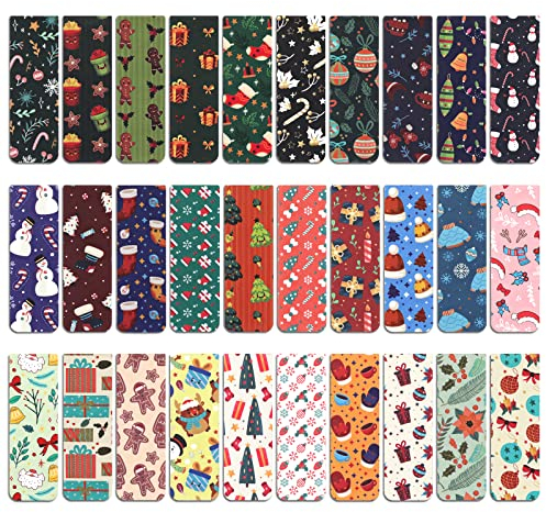 MWOOT 30 Stück Weihnachten Magnetische Lesezeichen, Christmas Magnetic Bookmarks, Magnet Seiten Clips Markierungen,Doppelseitiges Bunt Buchmarkierungen für Lesen Zubehör(30 Stile,6x2CM)