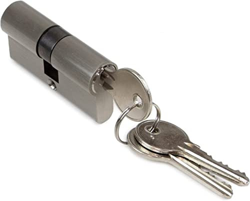 Cilindro cerradura tipo pera para puertas 30x30, embrague simple, bombín cerradura 5 pitones, leva larga, 3 llaves, niquel satinado,
