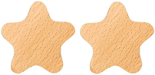 HDJNal 2 Stück Holz-Stern-Form Schrankknöpfe Dekorative Holz-Kommodenknöpfe mit Schrauben DIY Kommode Ziehen Holz Unlackierte Schrankknöpfe Möbelknöpfe Kinderzimmer Schubladengriffe für Deko