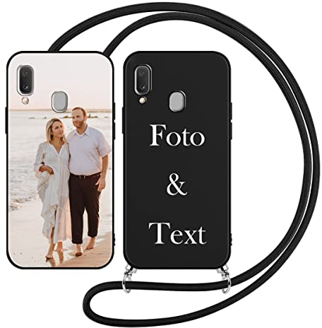 Yoedge Handykette Personalisierte Handyhülle für Samsung Galaxy A20e Hülle mit Band Kordel 5,8,Selbst Gestalten mit Foto Bild Text Individuelle Schutzhülle Schwarz Cover für Samsung A20e Case