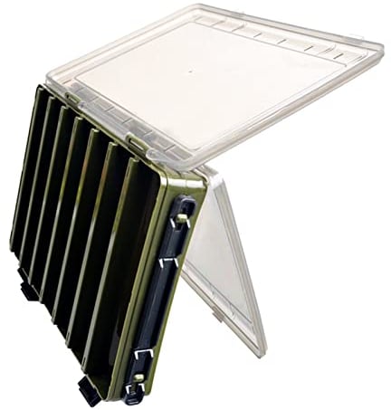 Doppelseitige Angelbox, Kunststoff Angelzubehör Köderbox, Aufbewahrungsbox für Angelzubehör mit Fächern, Wasserdicht Tragbare angel Zubehör Box für Angelbegeisterten (27L x 18B x 4,7H cm, Dunkelgrün)