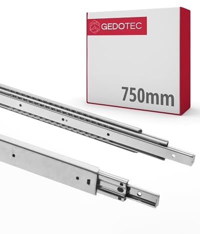 Gedotec Schubladen Auszugsschienen mit Kugelführung VOLLAUSZUG | STRONG | 1 Paar - Schubladenschienen aus Stahl Rollenauszug - Teleskopschienen 750 mm | Schienensystem Verzinkt | Tragkraft 100 kg