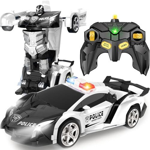 Britik Toys for Kids 3-8 Year Old: Transforming Remote Control Police Car Toys Gifts for Boys Age 3 4 5 6 7 8 Birthday Presents Toy for Toddler Transformable 2 in 1 Robot RC Car Toy-Black
