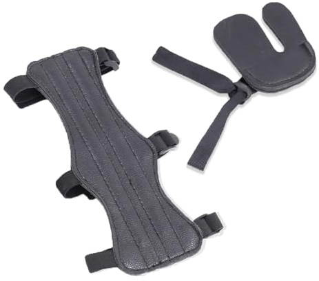 1 Juego Protector Brazo Tiro Arco, Guardabrazos Tiro Arco Arco Protector Antebrazo Ajustables Protector Dedos Arco Cuero, para Niños Jóvenes Adultos Principiantes Tiro (Negro)
