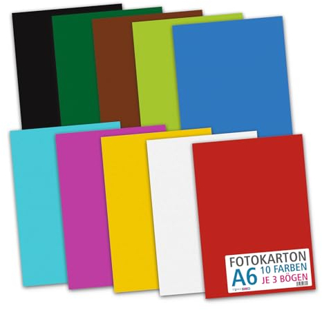 itenga Fotokarton Bogen farbig sortiert DIN A2 A3 A4 A5 A6-300 g/qm 30 Blatt - Tonkarton Bastelkarton Bastelpapier 10 Standardfarben - pro Farben je 3 Blatt (DIN A6-30 Blatt 10 Farben 300 g/qm)