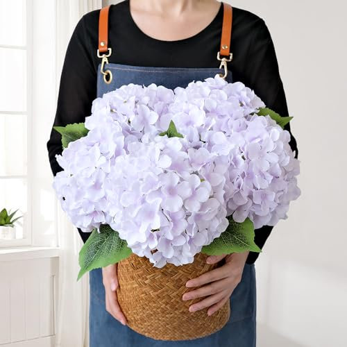 JINWOE Hellviolette künstliche Hortensien, 5 Stück, 50,8 cm, große Boho-Seidenblumen, lebensechte Hortensien, künstliche Blumen für Blumenstrauß, Tischdekoration, Babyparty, Hochzeit, Zuhause
