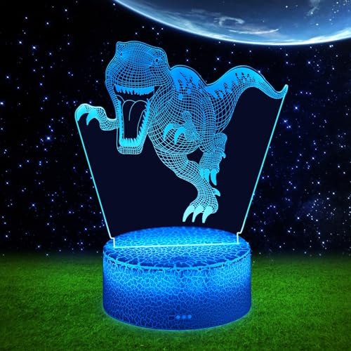 URAQT 3D LED Illusion Lampe,7 Lichtfarben Dimmbar Nachtlichter Acryl Nachtlicht Led Lampe USB-Aufladung Nachtlicht für Kinder 3D Nachtlicht mit Fernbedienung Junge Mädchen Schlafzimmer Dinosaurier