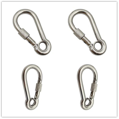 JT-HLM 4pcs 304 Stainless Steel Multi-Use Carabiner Clips, Mountaineering Bbuckle With Nut，Spring Snap Wire-gate Hook with Spring Clip for Dog Leash, Bag pack, Keyring for Indoor & Outdoor (M5X50)