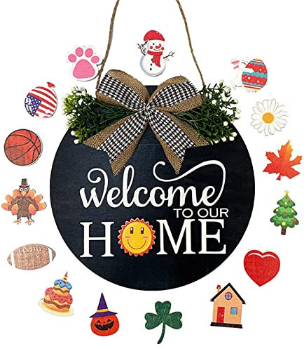 Panneau de bienvenue interchangeable avec 16 panneaux « Welcome Home »