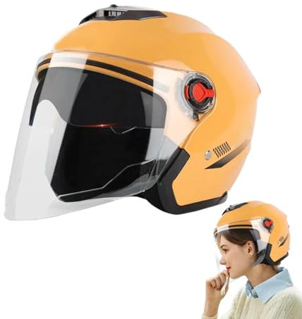 Motorcycle Helmets For Men - Double Sun Visor Open Face Motorcycle Helmets, 3/4 Moped Helmets With Visor For Scooter, Durrable Motorbike Crash Helmet For Adult, Women, Men, Yellow