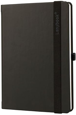 Lanybook Nature | Notizbuch aus Apfelleder | A5 | schwarz | kariert | mit praktischem Verschlussband und Stiftschlaufe | 192 Seiten