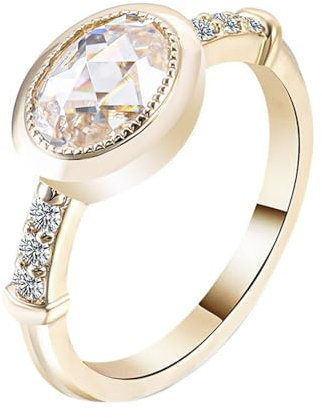 Epinki Echt Gold, 14 Karat Gold Au585 Ringe, Klassiker Hochzeitsband mit Oval 3ct Moissanit, 18K Gold Trauringe Antragsring Gr.53 (16.9)