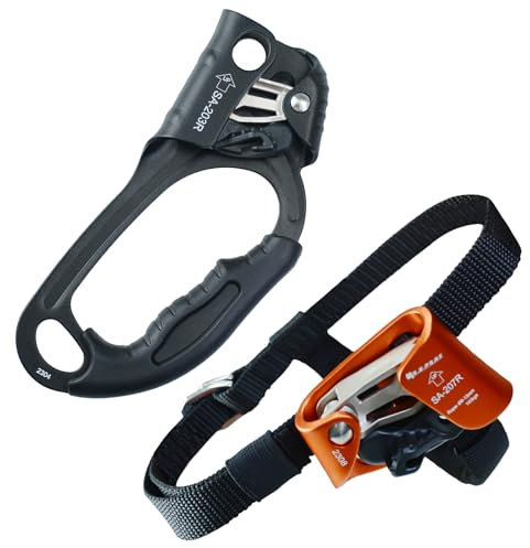 S.E.PEAK CE Right Hand Ascender & Right Foot Ascender, 140kgs Strong Rappelling Gear Equipment for Rock Climbing, Tree Arborist, Climbing Rescue Caving, Mountaineering, 8~13MM Rope, 4kN