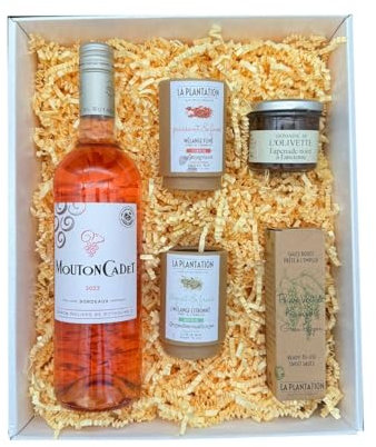 Coffret blanc : Mouton cadet Rosé - La Plantation : Mélange Fleurs de sels et épices citronées & fumées Sauce poivre Kampot - Tapenade