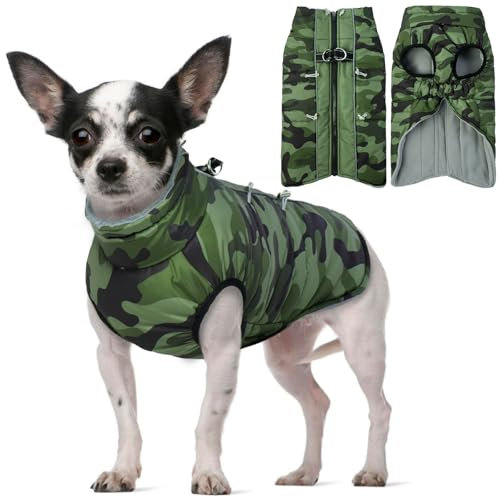 Hjyokuso Hundemantel Wasserdicht, Hundejacke Winter, Hundemantel Mit Geschirr Für Kleine Mittelgroße Grosse Hunde, Winddichte Wintermantel Hund Mit Reflektorstreifen Und ReißVerschluss - XS